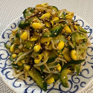 楽ラク手抜キッチン🐶🐾の作ってみた!投稿(【豆もやしときゅうりの塩昆布ナムル】大人はラー油でピリ辛旨し)