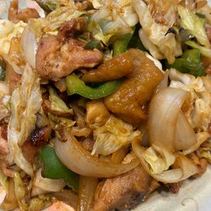 くだもの大好き🧡の作ってみた!投稿(行列の定食屋さんの♪鶏と夏野菜の濃厚味噌しょうが焼き定食🤩)