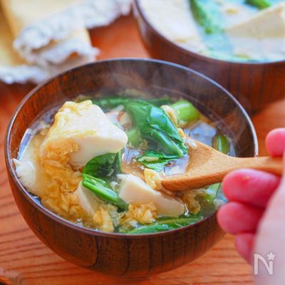 給食風♡とろみで温まる♡「豆腐入りかき玉汁」