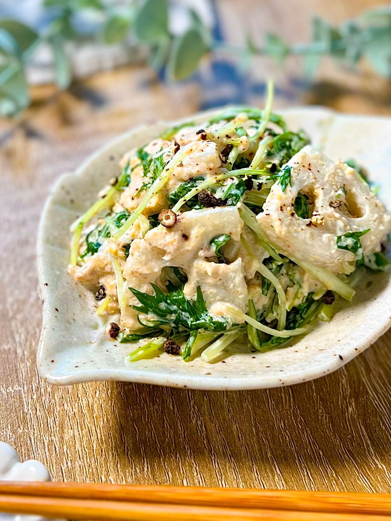 スピード副菜♪【れんこんと水菜のツナマヨサラダ】 | レシピサイトNadia