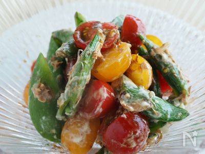 スナップエンドウとミニトマトのマヨ醤油おかか和え By 玉田 悦子 レシピサイト Nadia ナディア プロの料理家のおいしいレシピ