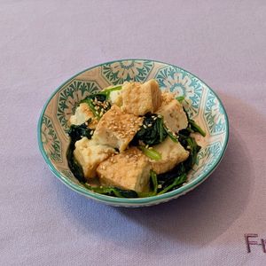 𝔂𝓾𝓶𝓲🍓の作ってみた!投稿(厚揚げとほうれん草のまろやか和サラダ)