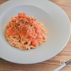 豆腐干でトマトクリームパスタ
