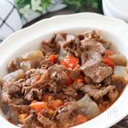 パパっとできるヘルシー主菜♡牛こまとこんにゃくの洋風トマト煮