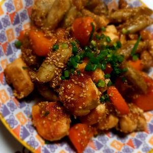 348627の作ってみた!投稿(マジ旨！柔らか鶏むね肉deゴボウと人参のごまだく照り炒め)