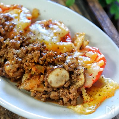 【焼きトマトのミートチーズ】ミートソースは即席・作り置き