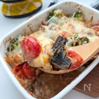 焼くまで3分！鯖缶とトマトのおかかチーズ焼き