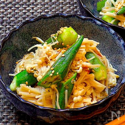 【レンジで簡単和物!!】えのきとオクラの和風和え