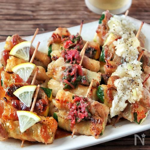 【ズッキーニ豚バラ串3種盛り】タレ・梅しそ・ネギ塩