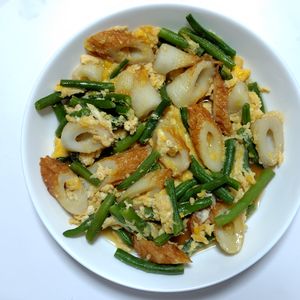 ふうかの作ってみた!投稿(いんげんとちくわの卵とじ【和食入門】)