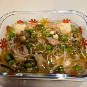 にゃんこさん🐱の作ってみた!投稿(夏は冷やして！あさりと枝豆の餡かけ豆腐♪)