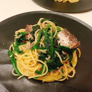 りんの作ってみた!投稿(【サバとほうれん草の和風スパゲティ】サバ缶でお手軽♪)