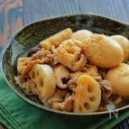 めんつゆ使用で簡単に！＊豚肉と蓮根とゆで卵のこっくり煮＊