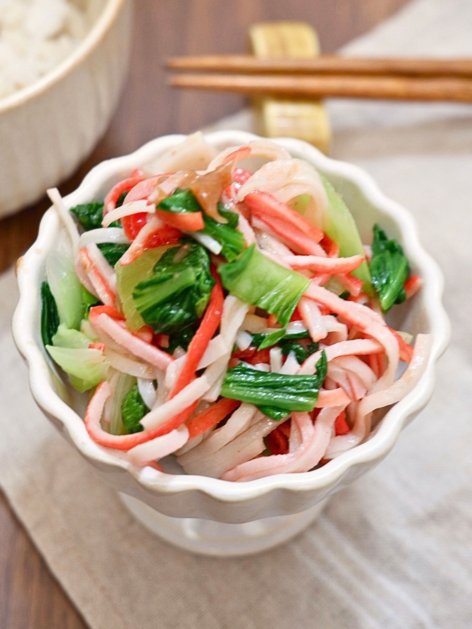 レンチン簡単🥬チンゲンサイの梅風味ナムル！さっぱりヘルシー