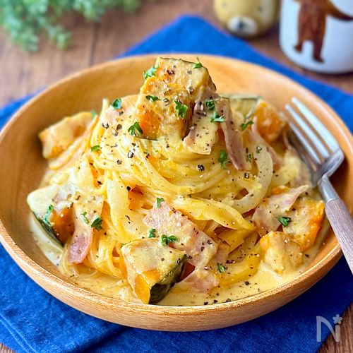 フライパン1つで♩ほっくりかぼちゃのクリームパスタ