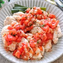ボイルチキン香味トマトソース ♩食べ痩せおかず！鶏胸トゥルン