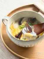 きくらげとワンタンの皮の卵スープ
