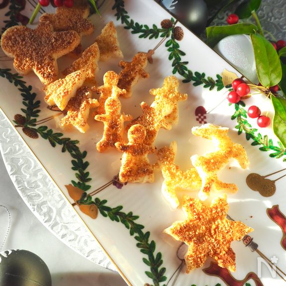 サンドイッチパンで☆カリカリ香ばしいクリスマスチーズラスク☆