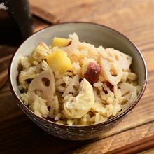 根菜どっさり「サツマイモとレンコンの柚子胡椒釜飯