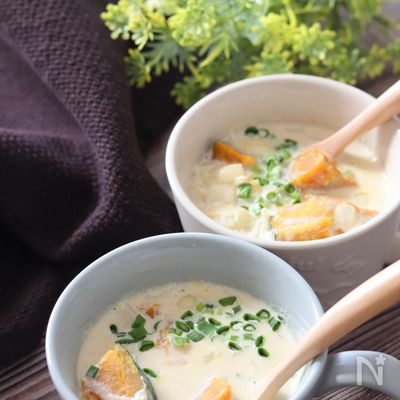 かぼちゃ豆乳スープ第2弾♡ゴロゴロかぼちゃ和風豆乳味噌スープ