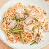 やみつき！豚バラ肉とにんにくの芽のパスタ