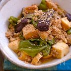 レンジで簡単！なすとピーマンと絹厚揚げの肉みそ煮