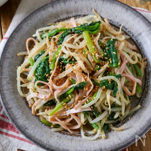 【もやしとほうれん草とハムのさっぱり中華サラダ】節約にも！