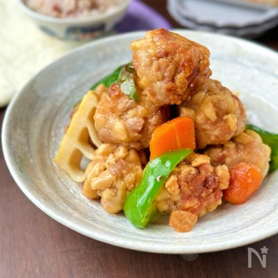 【豚こまと高野豆腐で作るゴロゴロ酢豚】節約/カサマシ