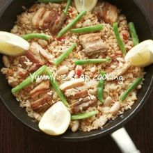ローズマリーが香る♪豚肉といんげん豆のパエリア