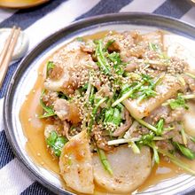 シャキうま褒められおかず♡『長芋と豚こまと水菜のポン酢炒め』