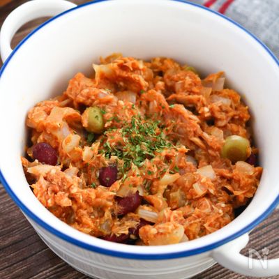 切って和えるだけ♪ツナと大豆のチリコンカン風