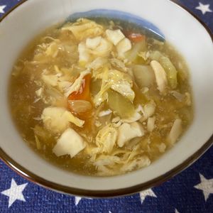 万福の作ってみた!投稿(煮るだけ簡単！ヘルシーな【豆腐と野菜のとろ玉おかずスープ】)