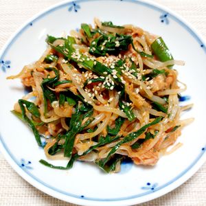 よっこの作ってみた!投稿(【もやしとニラのうま辛ツナナムル】パパッと5分で完成！)