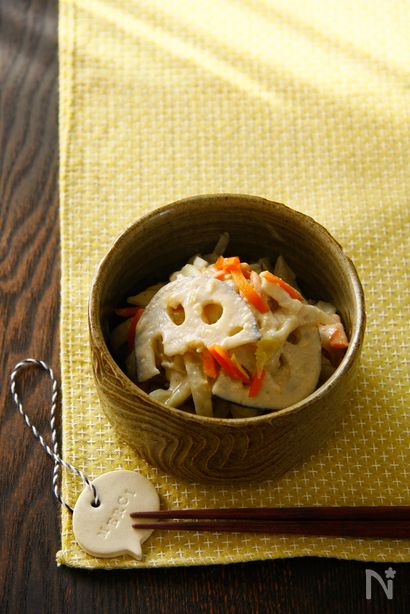 れんこんの重ね煮で簡単和え物