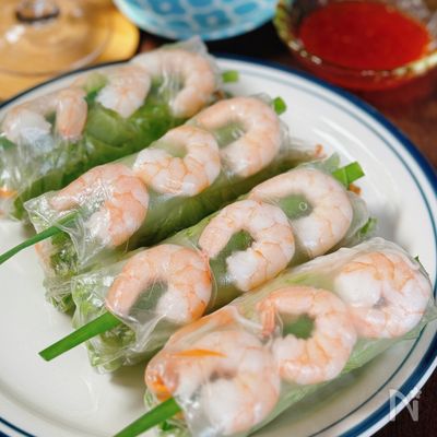 【海老の生春巻き】アジアの香り広がる、野菜たっぷりおつまみ♪