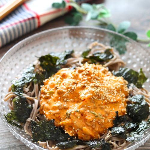 【納豆キムチの韓国風そば】旨辛で暑い日にピッタリ！