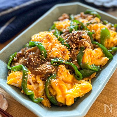 【豚こまとピーマンの照りたま炒め】疲れた日はこれ！