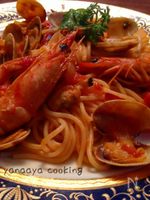 特売アサリと海老を使ってペスカトーレ♬
