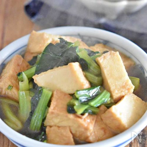 小松菜と厚揚げ豆腐のガーリック煮【作り置き】