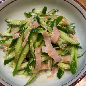 くだもの大好き🧡の作ってみた!投稿(切って和えるだけ♪『きゅうりとハムの中華風サラダ』)