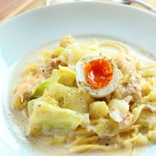 鶏肉とキャベツのミルクスープパスタ