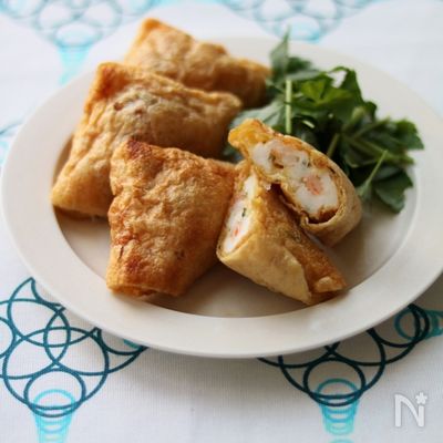 海老とはんぺんのきつね焼き。