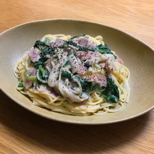 Nao★彡の作ってみた!投稿(小松菜しめじベーコンの《豆乳クリームパスタ》)