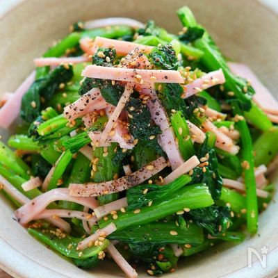 【小松菜とハムのポン酢ナムル】やみつき！調味料1つで味決まる