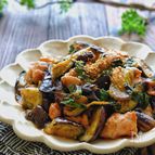 なすと鶏肉のマヨぽん紫蘇炒め
