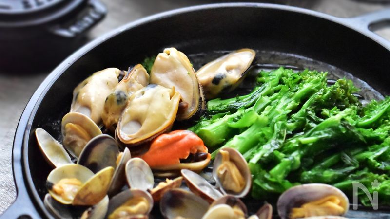 ３分美味 菜の花と貝の白だしバター蒸し By Mari 奥山 まり レシピサイト Nadia ナディア プロの料理家のおいしいレシピ