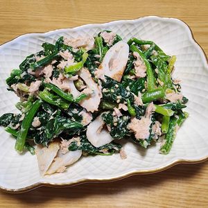 ナムディの作ってみた!投稿(【隠し味は〇〇】ほうれん草とちくわのツナマヨ和え)