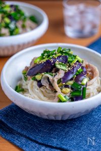 【包丁なし・レンジだけ】豚こまとなすのスタミナそうめん