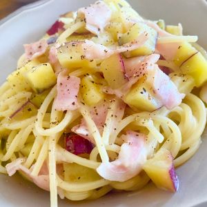 ゆかりの作ってみた!投稿(【さつまいもとベーコンの豆乳クリームパスタ】)