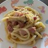 🍳💪の作ってみた!投稿(レンジで簡単！ランチに最適！ベーコンとしめじのペペたまうどん)